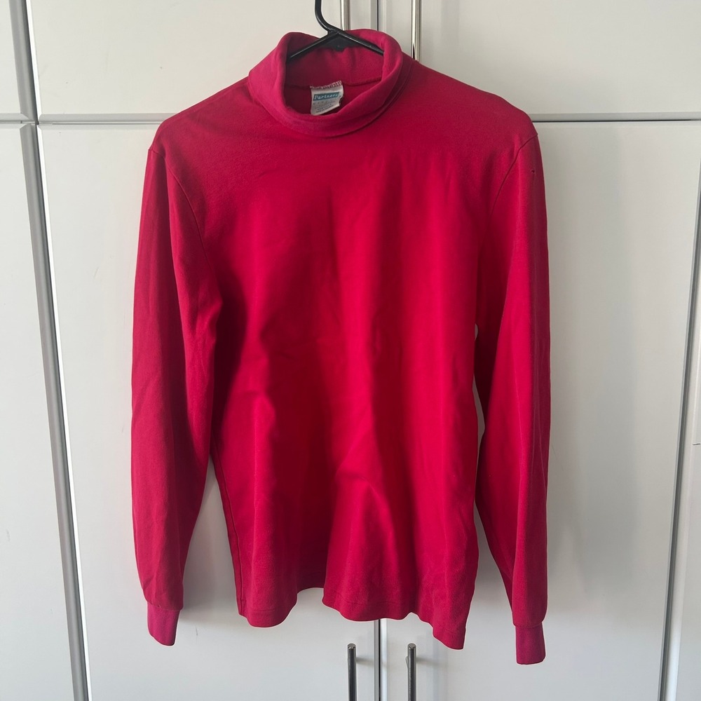 Vintage Partners Mervyns Red Turtleneck Long Sleeve 100% Cotton Made in USA Med